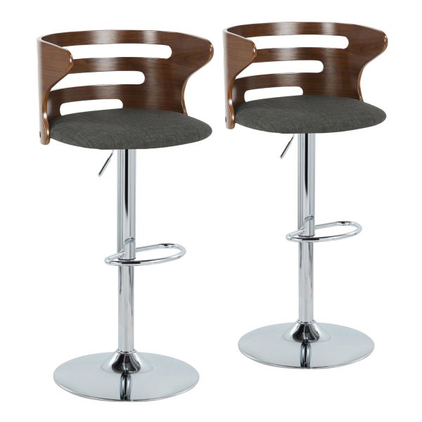 Cosi Walnut Wood Charcoal Fabric Mid Century Barstool Set of 2 1