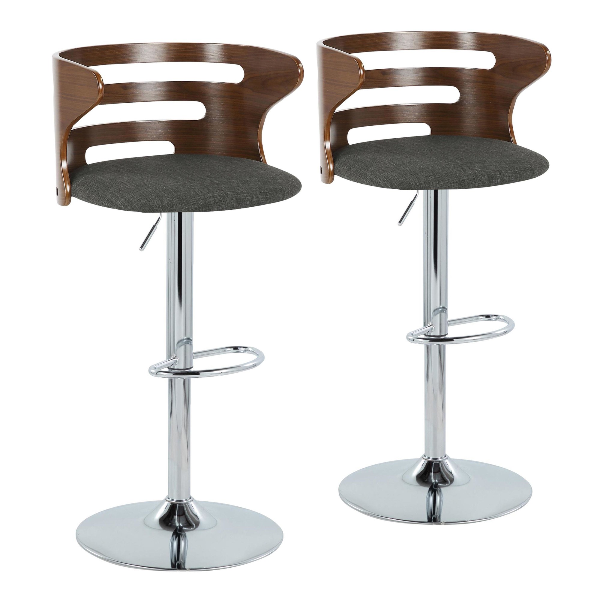 Cosi Walnut Wood Charcoal Fabric Mid-Century Barstool (Set of 2) 2 Cosi Walnut Wood Charcoal Fabric Mid-Century Barstool (Set of 2) - Image 2