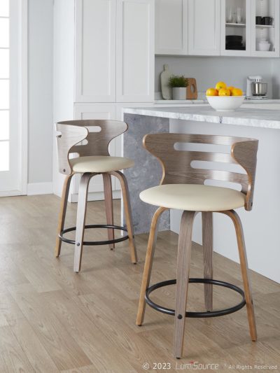 Cosini 24 Mid-Century Modern Swivel Counter Stool (Set of 2)