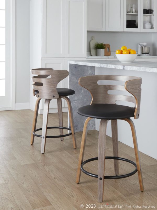 Cosini 24 Mid Century Modern Swivel Counter Stool w Black Metal Footrest Set of 2 1