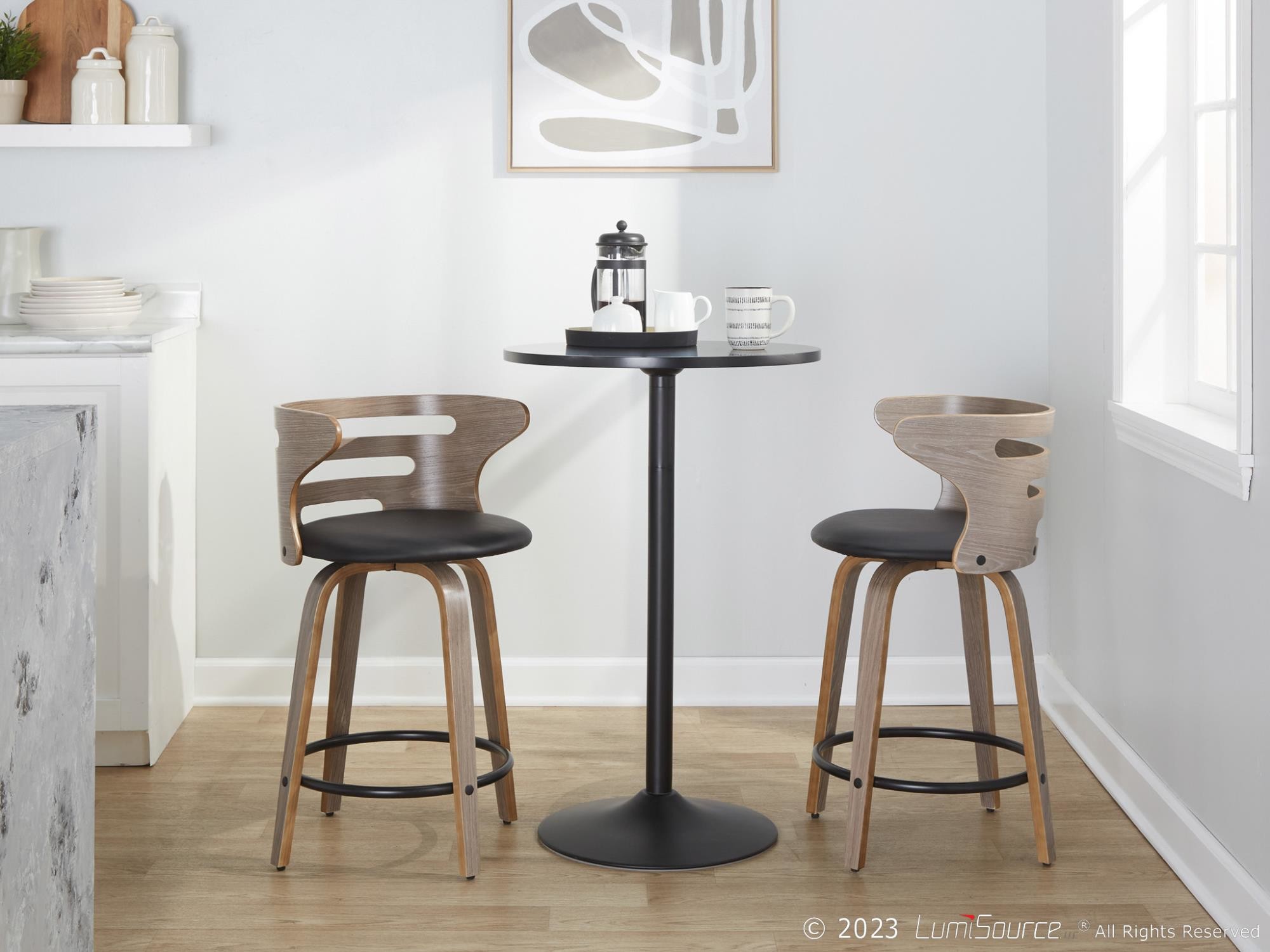 Cosini 24 Mid-Century Modern Swivel Counter Stool w/ Black Metal Footrest (Set of 2) 3 Cosini 24 Mid-Century Modern Swivel Counter Stool w/ Black Metal Footrest (Set of 2) - Image 3
