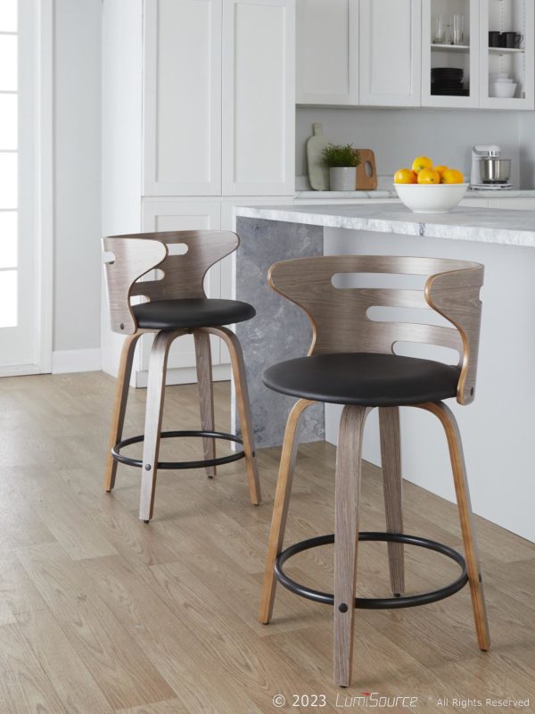 Cosini 24 Mid Century Modern Swivel Counter Stool w Black Metal Footrest Set of 2