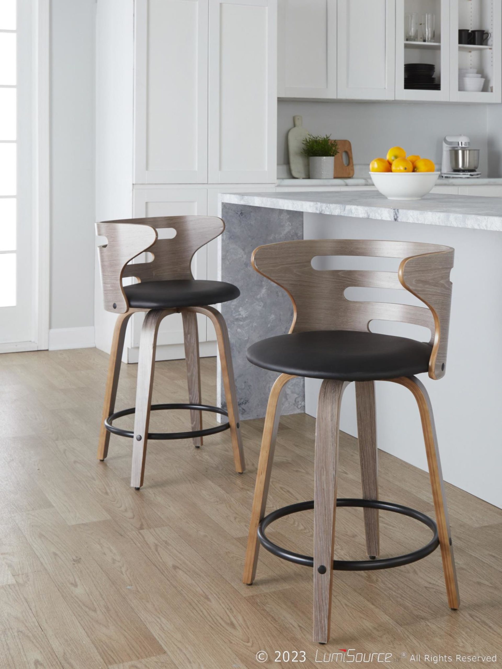 Cosini 24 Mid-Century Modern Swivel Counter Stool w/ Black Metal Footrest (Set of 2) 1 Cosini 24 Mid-Century Modern Swivel Counter Stool w/ Black Metal Footrest (Set of 2)