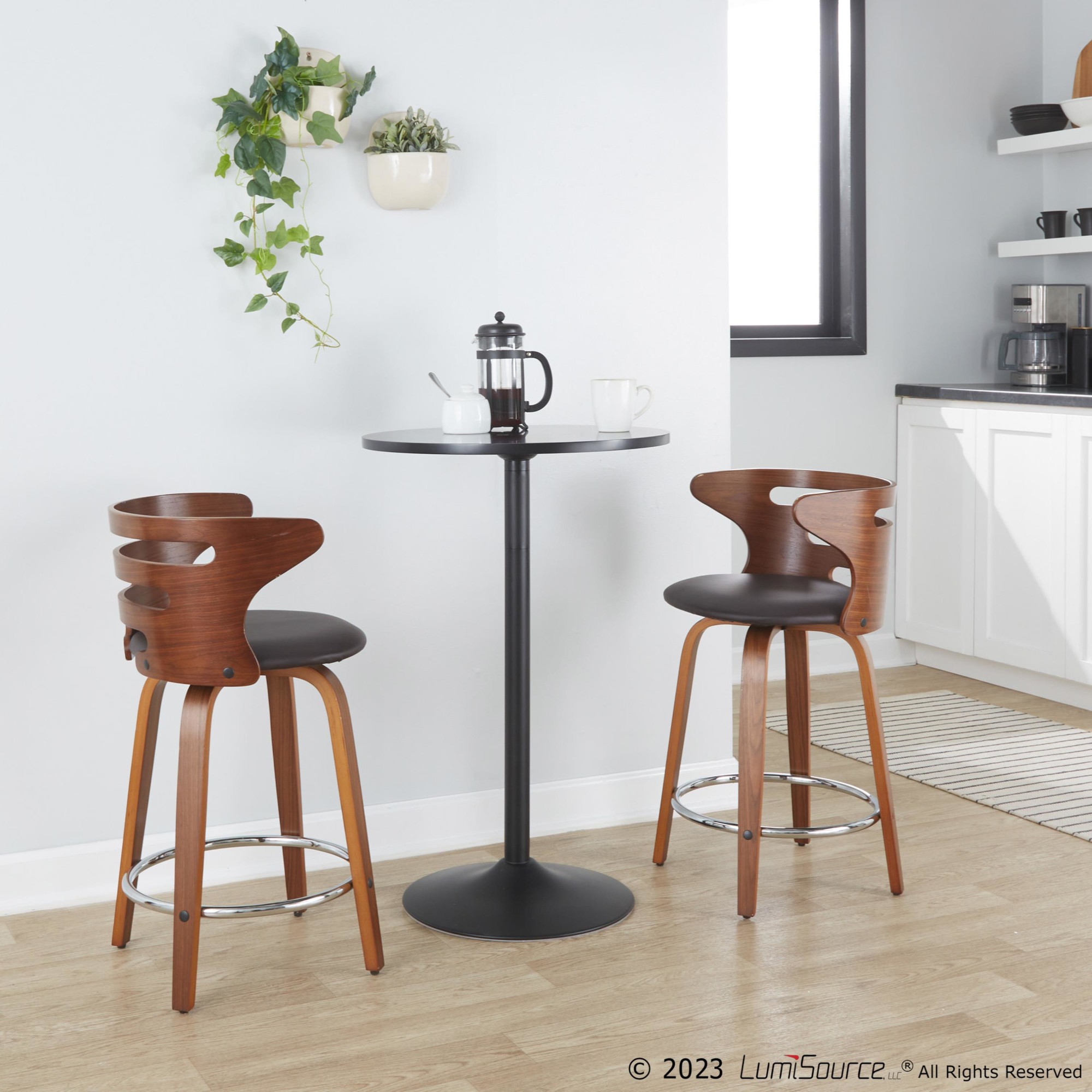 Cosini 24 Mid-Century Modern Walnut Counter Stool (Set of 2) 2 Cosini 24 Mid-Century Modern Walnut Counter Stool (Set of 2) - Image 2