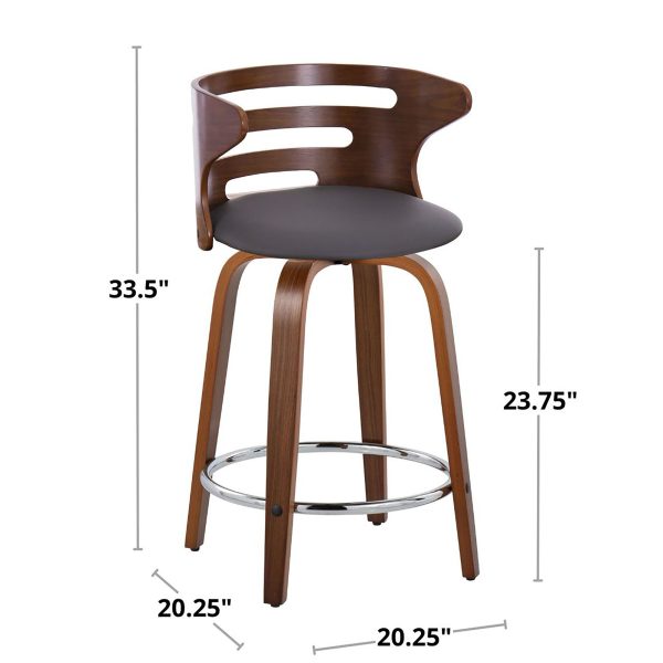 Cosini 24 Mid Century Modern Walnut Counter Stool Set of 2 10