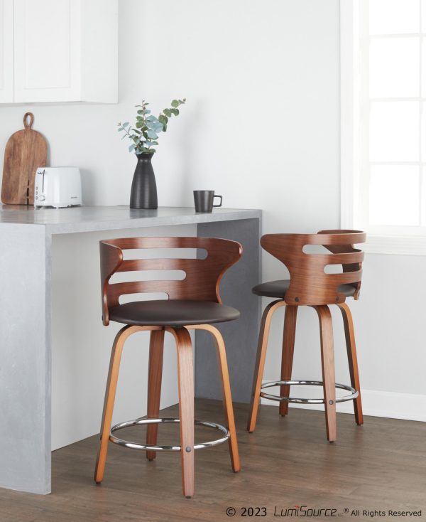 Cosini 24 Mid Century Modern Walnut Counter Stool Set of 2 2