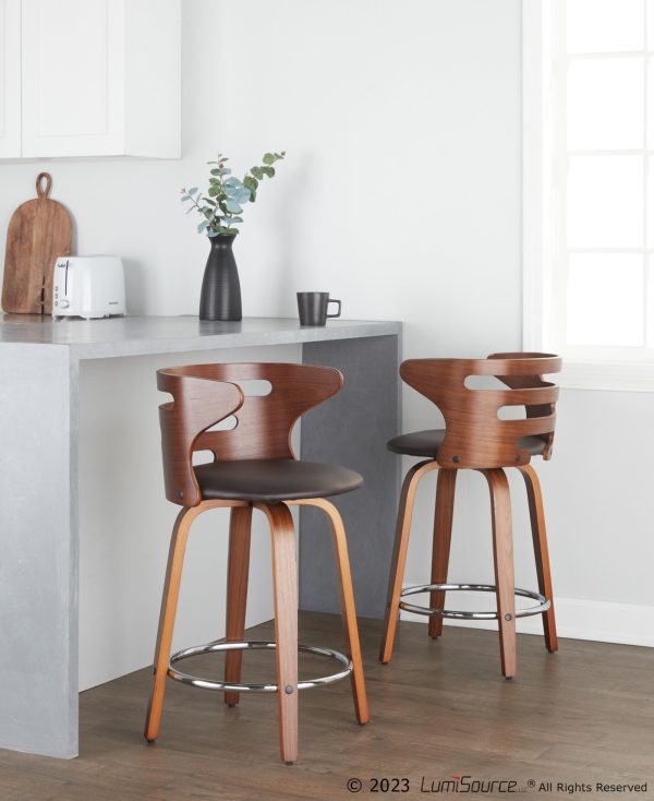 Cosini 24 Mid Century Modern Walnut Counter Stool Set of 2 3