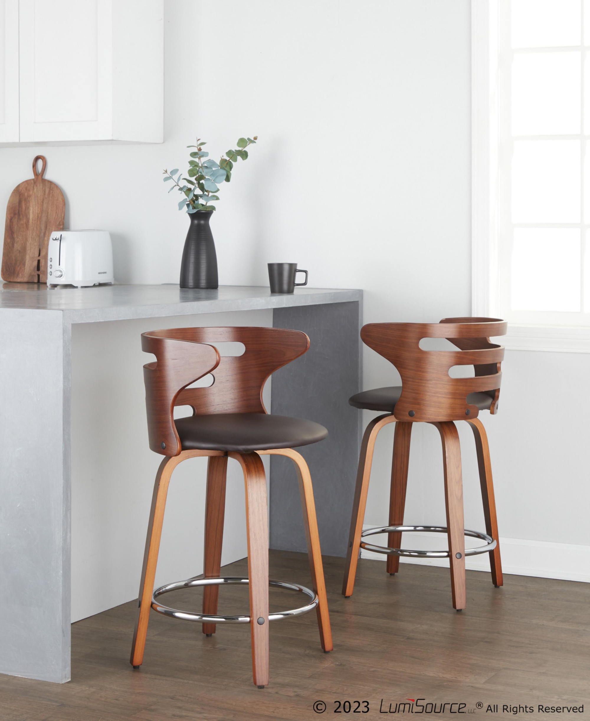Cosini 24 Mid-Century Modern Walnut Counter Stool (Set of 2) 4 Cosini 24 Mid-Century Modern Walnut Counter Stool (Set of 2) - Image 4
