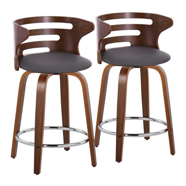 Cosini 24 Mid Century Modern Walnut Counter Stool Set of 2 4