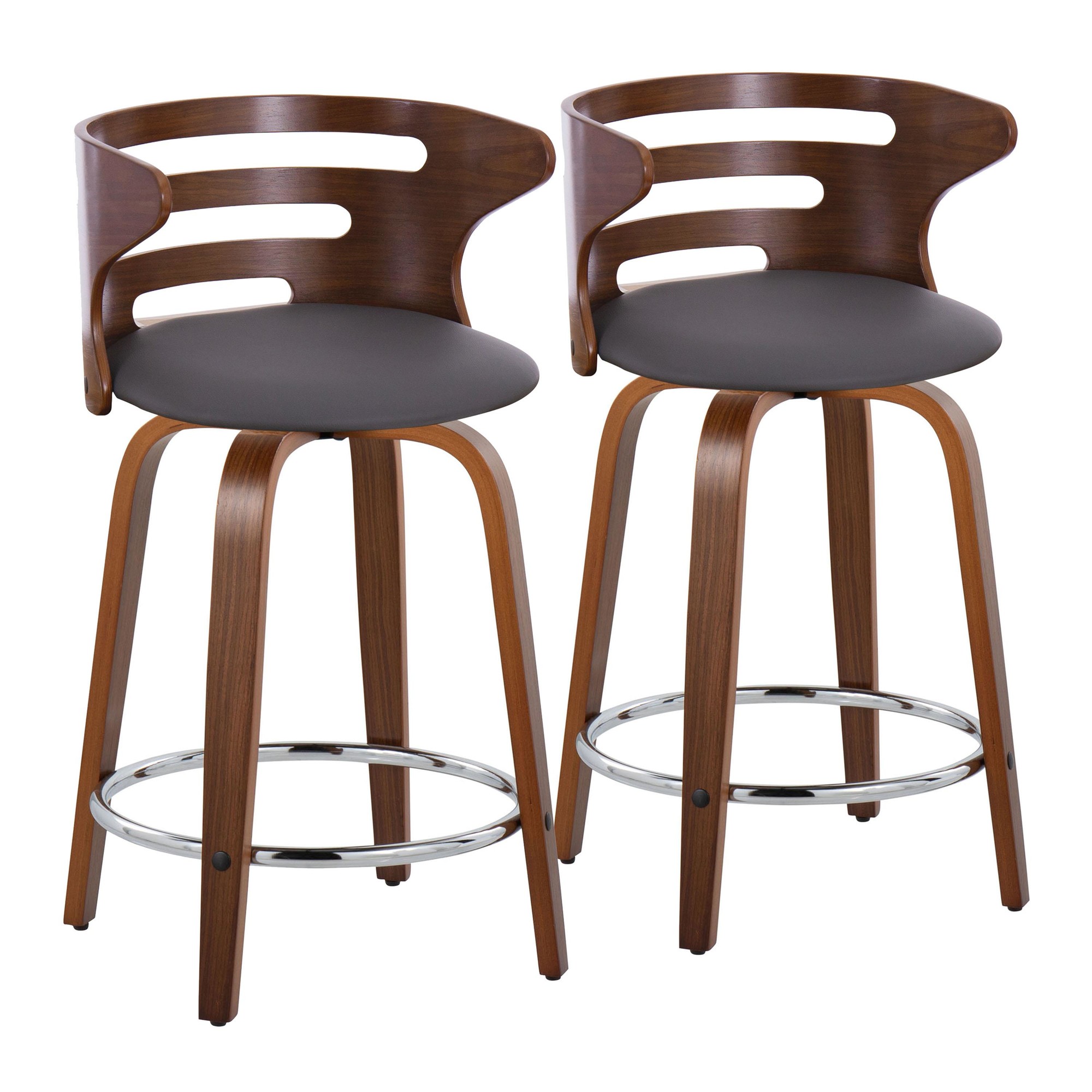 Cosini 24 Mid-Century Modern Walnut Counter Stool (Set of 2) 5 Cosini 24 Mid-Century Modern Walnut Counter Stool (Set of 2) - Image 5