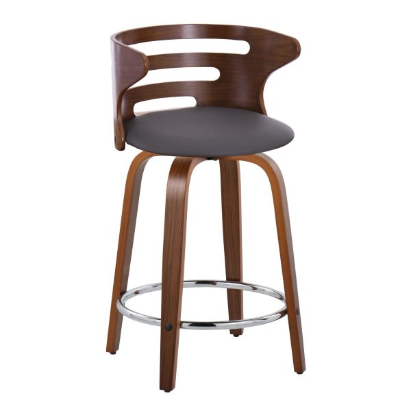 Cosini 24 Mid Century Modern Walnut Counter Stool Set of 2 5