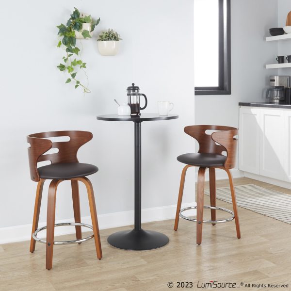 Cosini 24 Mid Century Modern Walnut Counter Stool Set of 2