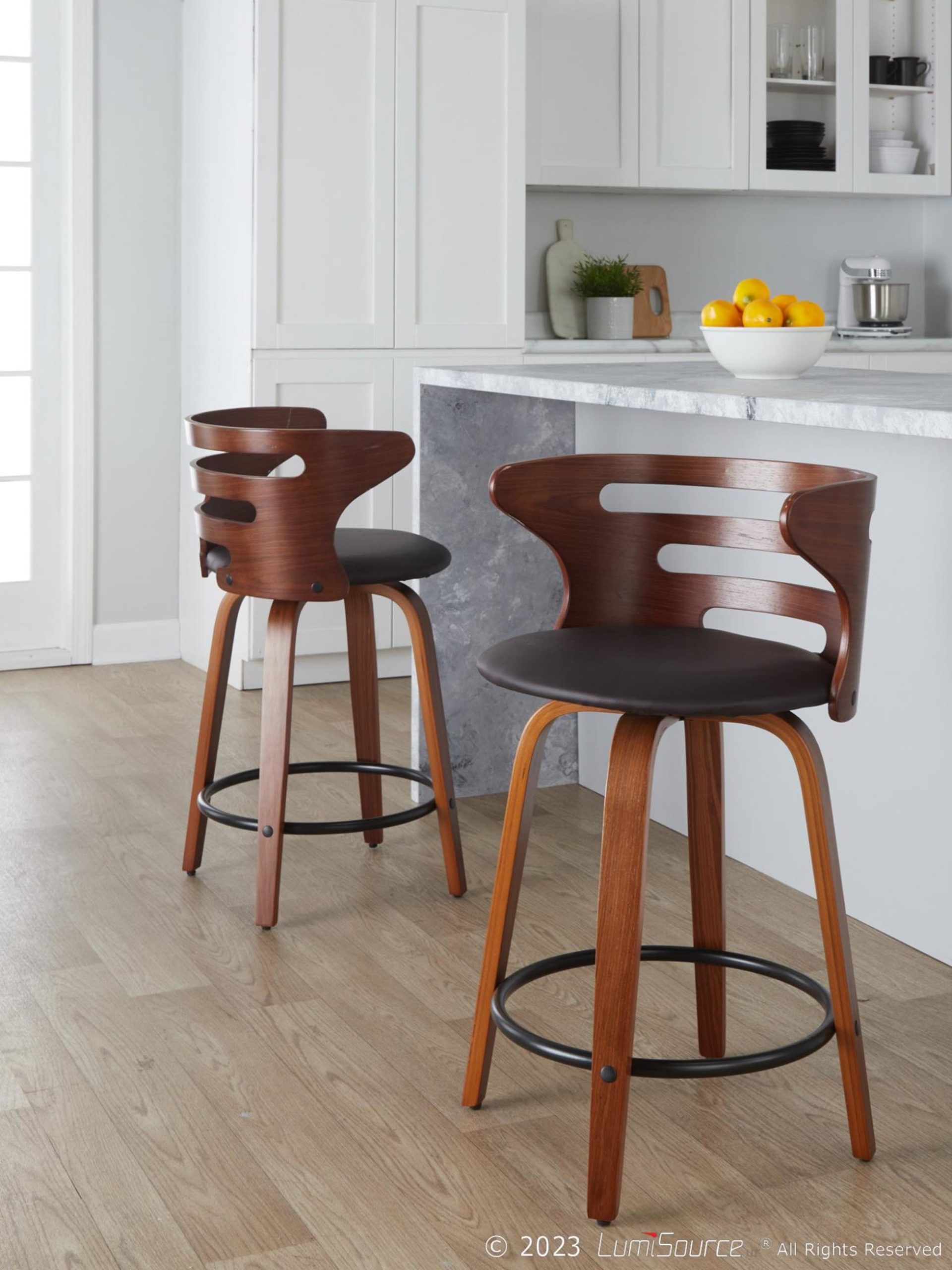 Cosini 24 Mid-Century Modern Walnut Counter Stool w/ Black Metal Footrest (Set of 2) 2 Cosini 24 Mid-Century Modern Walnut Counter Stool w/ Black Metal Footrest (Set of 2) - Image 2