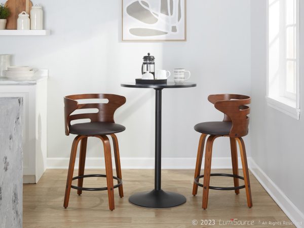 Cosini 24 Mid Century Modern Walnut Counter Stool w Black Metal Footrest Set of 2 2
