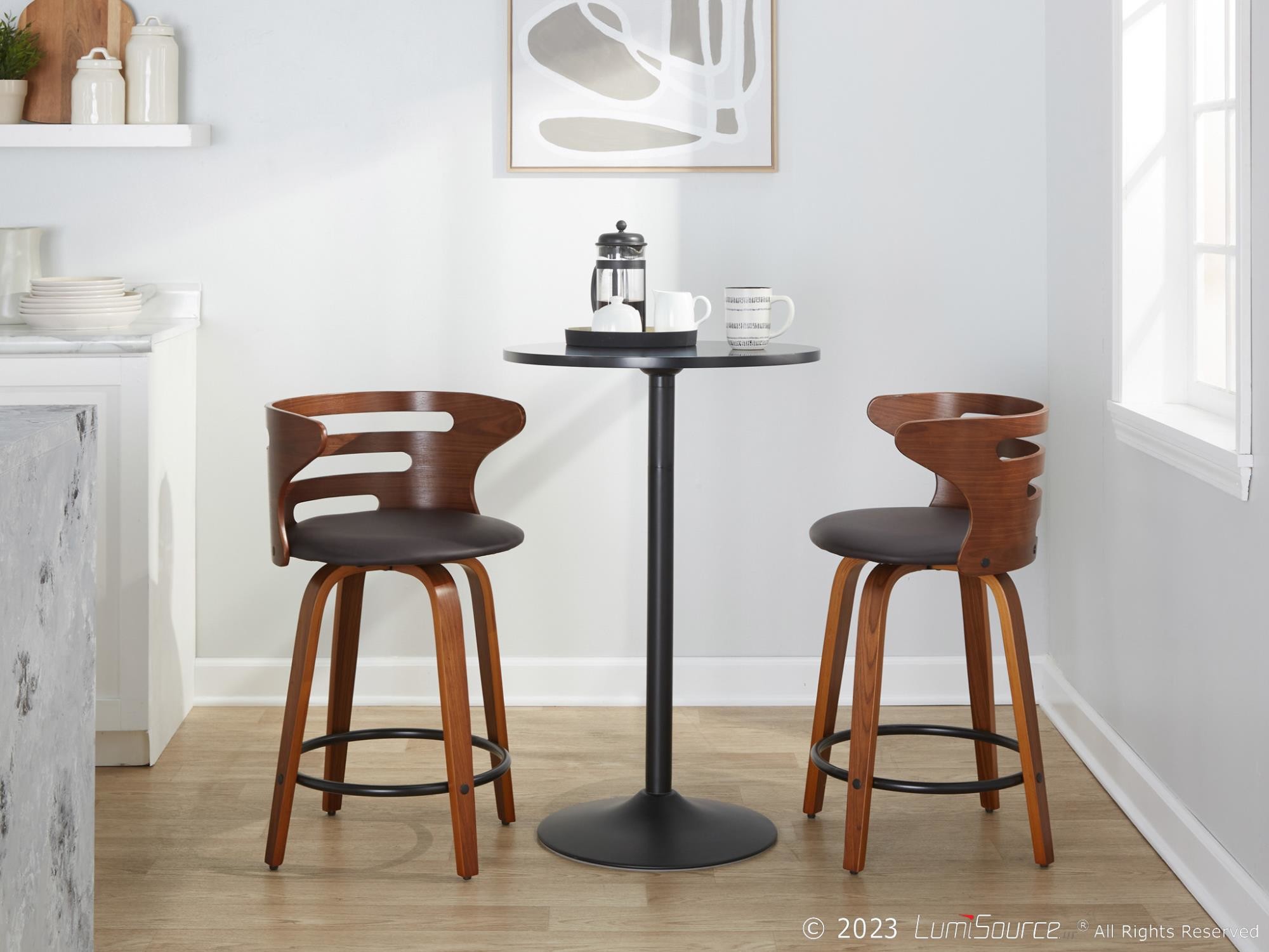 Cosini 24 Mid-Century Modern Walnut Counter Stool w/ Black Metal Footrest (Set of 2) 3 Cosini 24 Mid-Century Modern Walnut Counter Stool w/ Black Metal Footrest (Set of 2) - Image 3