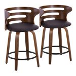 Cosini 24 Mid-Century Modern Walnut Counter Stool w/ Black Metal Footrest (Set of 2) 16 Cosini 24 Mid-Century Modern Walnut Counter Stool w/ Black Metal Footrest (Set of 2)