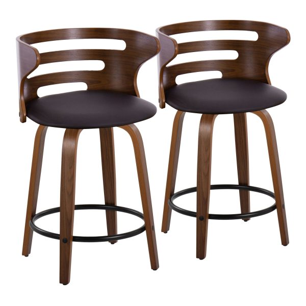 Cosini 24 Mid Century Modern Walnut Counter Stool w Black Metal Footrest Set of 2 4