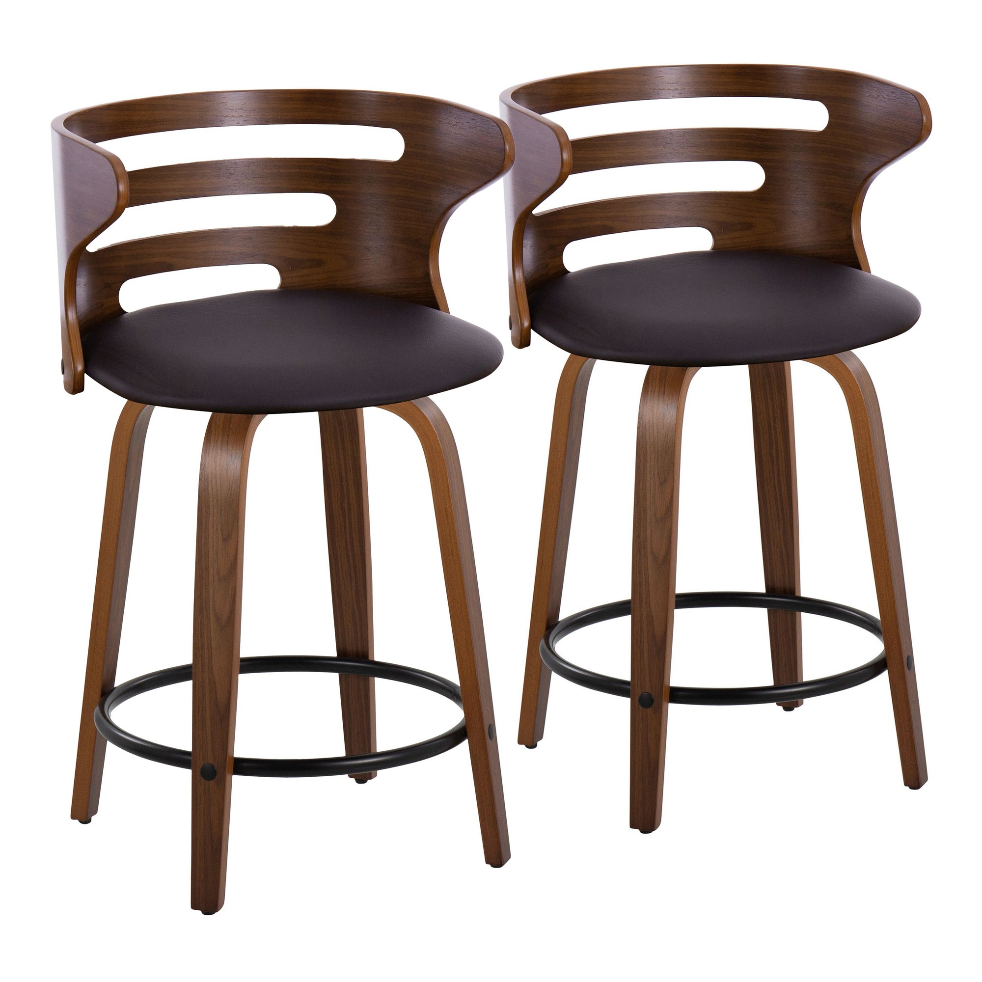 Cosini 24 Mid-Century Modern Walnut Counter Stool w/ Black Metal Footrest (Set of 2) 5 Cosini 24 Mid-Century Modern Walnut Counter Stool w/ Black Metal Footrest (Set of 2) - Image 5
