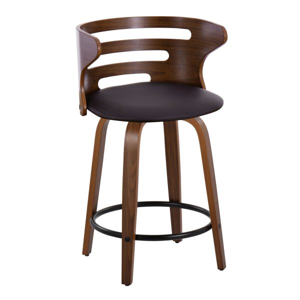 Cosini 24 Mid Century Modern Walnut Counter Stool w Black Metal Footrest Set of 2 5