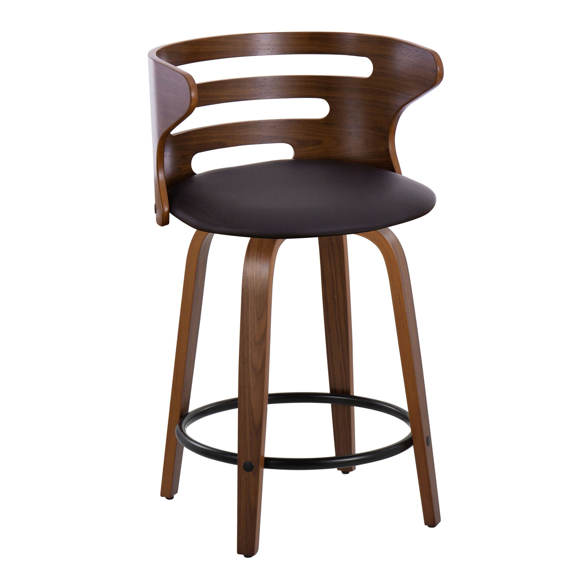 Cosini 24 Mid-Century Modern Walnut Counter Stool w/ Black Metal Footrest (Set of 2) 6 Cosini 24 Mid-Century Modern Walnut Counter Stool w/ Black Metal Footrest (Set of 2) - Image 6