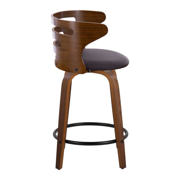 Cosini 24 Mid Century Modern Walnut Counter Stool w Black Metal Footrest Set of 2 6