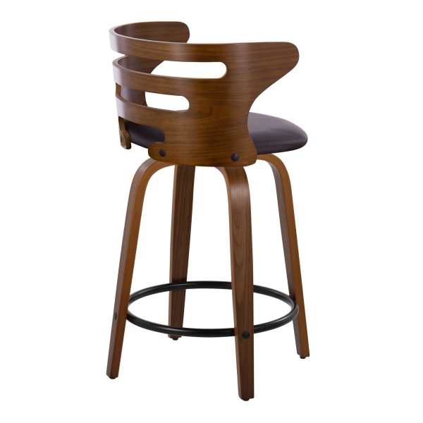 Cosini 24 Mid Century Modern Walnut Counter Stool w Black Metal Footrest Set of 2 7