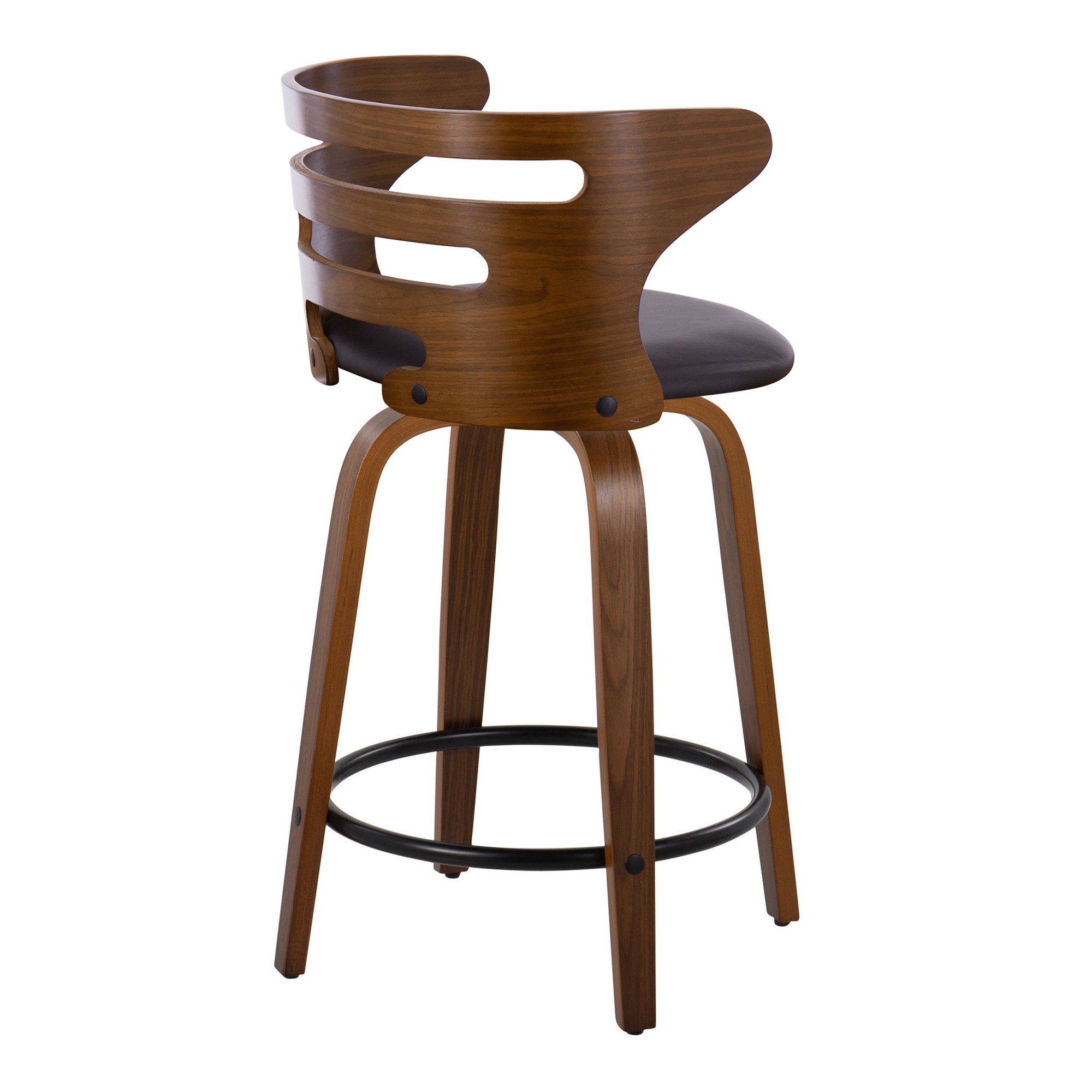 Cosini 24 Mid-Century Modern Walnut Counter Stool w/ Black Metal Footrest (Set of 2) 8 Cosini 24 Mid-Century Modern Walnut Counter Stool w/ Black Metal Footrest (Set of 2) - Image 8