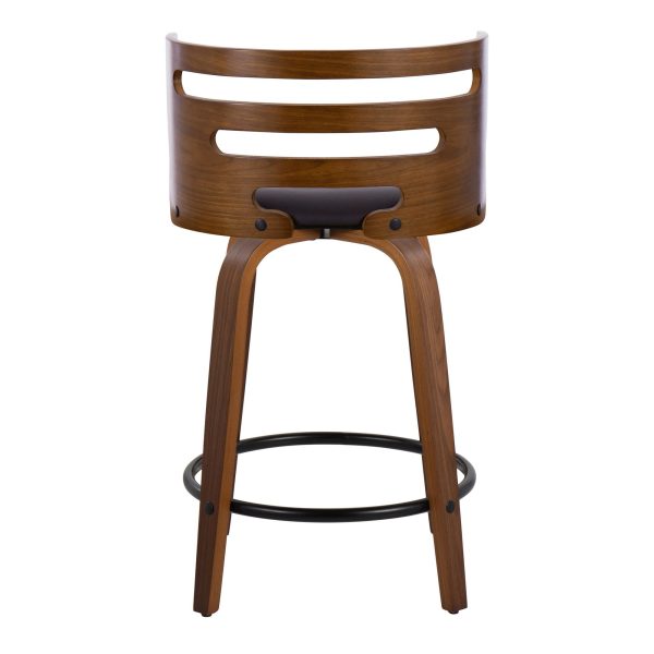 Cosini 24 Mid Century Modern Walnut Counter Stool w Black Metal Footrest Set of 2 8