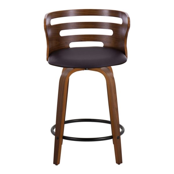 Cosini 24 Mid Century Modern Walnut Counter Stool w Black Metal Footrest Set of 2 9
