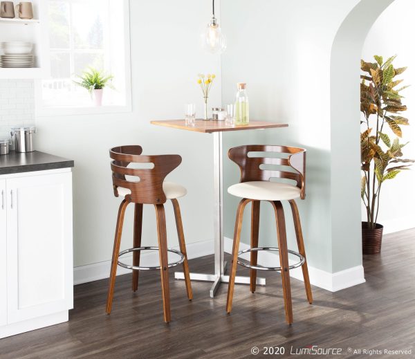 Cosini 26 Inch Walnut Cream Mid Century Modern Swivel Barstools Set of 2