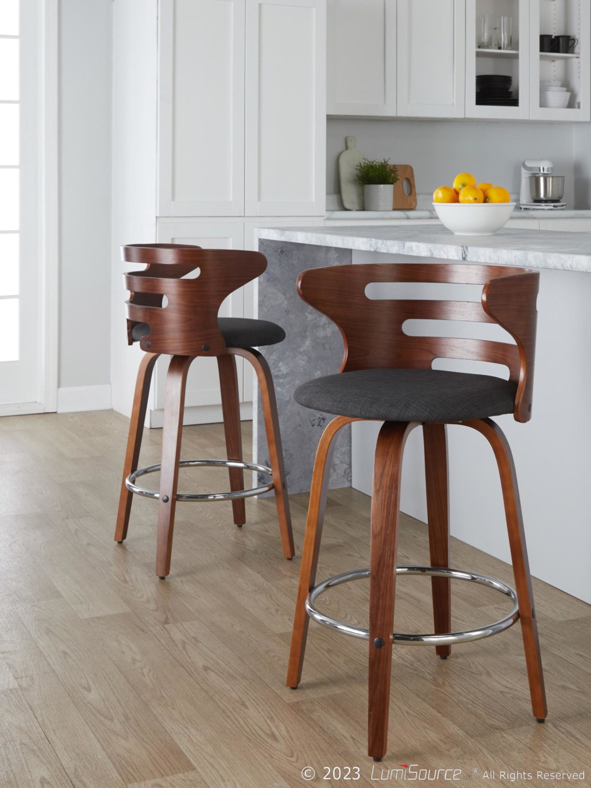 Cosini 26 Mid-Century Modern Charcoal Swivel Counter Stools (Set of 2) 2 Cosini 26 Mid-Century Modern Charcoal Swivel Counter Stools (Set of 2) - Image 2