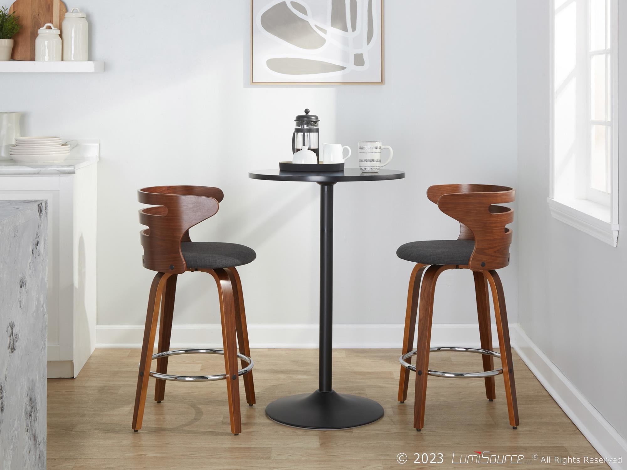 Cosini 26 Mid-Century Modern Charcoal Swivel Counter Stools (Set of 2) 3 Cosini 26 Mid-Century Modern Charcoal Swivel Counter Stools (Set of 2) - Image 3