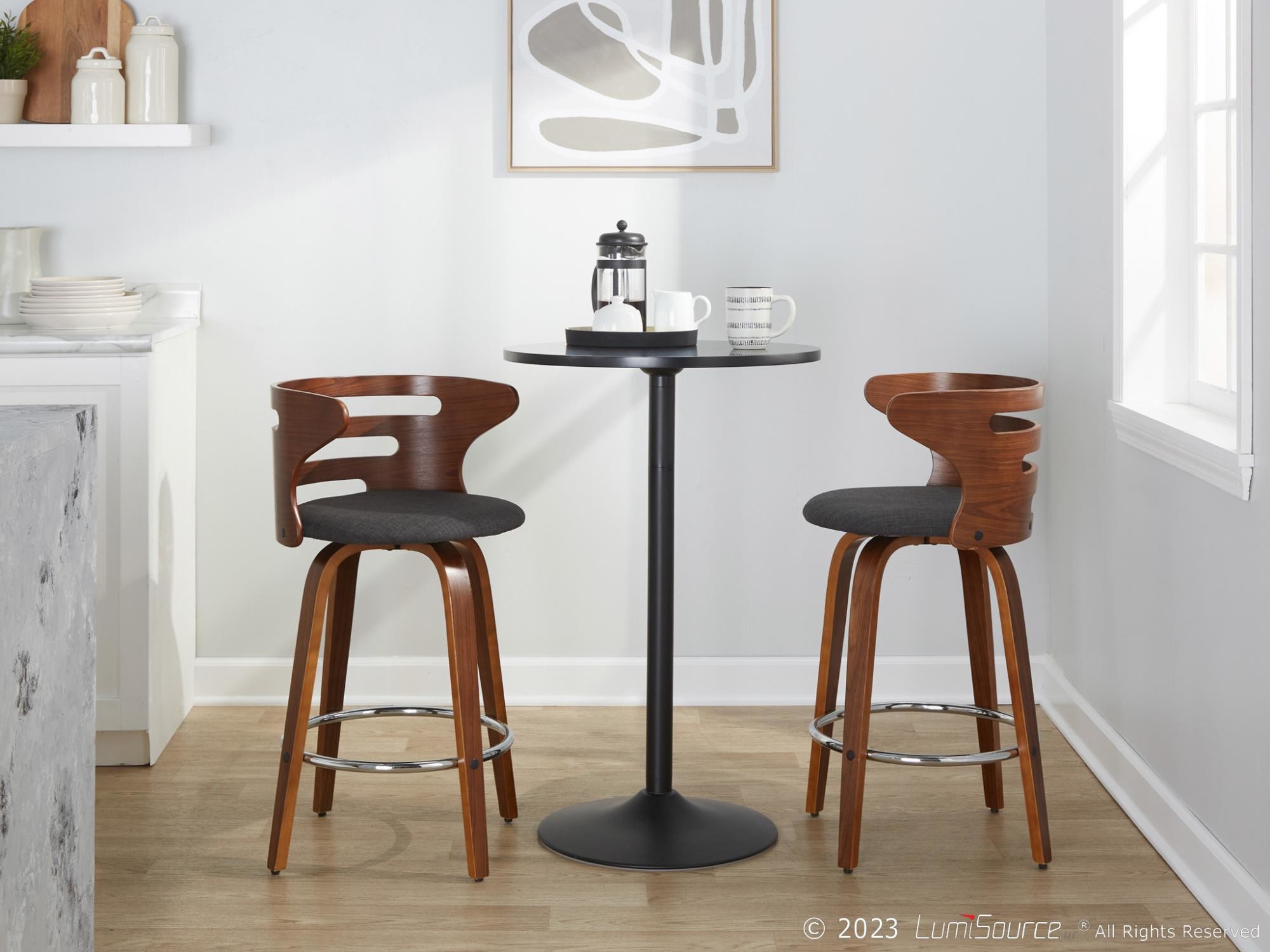 Cosini 26 Mid-Century Modern Charcoal Swivel Counter Stools (Set of 2) 4 Cosini 26 Mid-Century Modern Charcoal Swivel Counter Stools (Set of 2) - Image 4