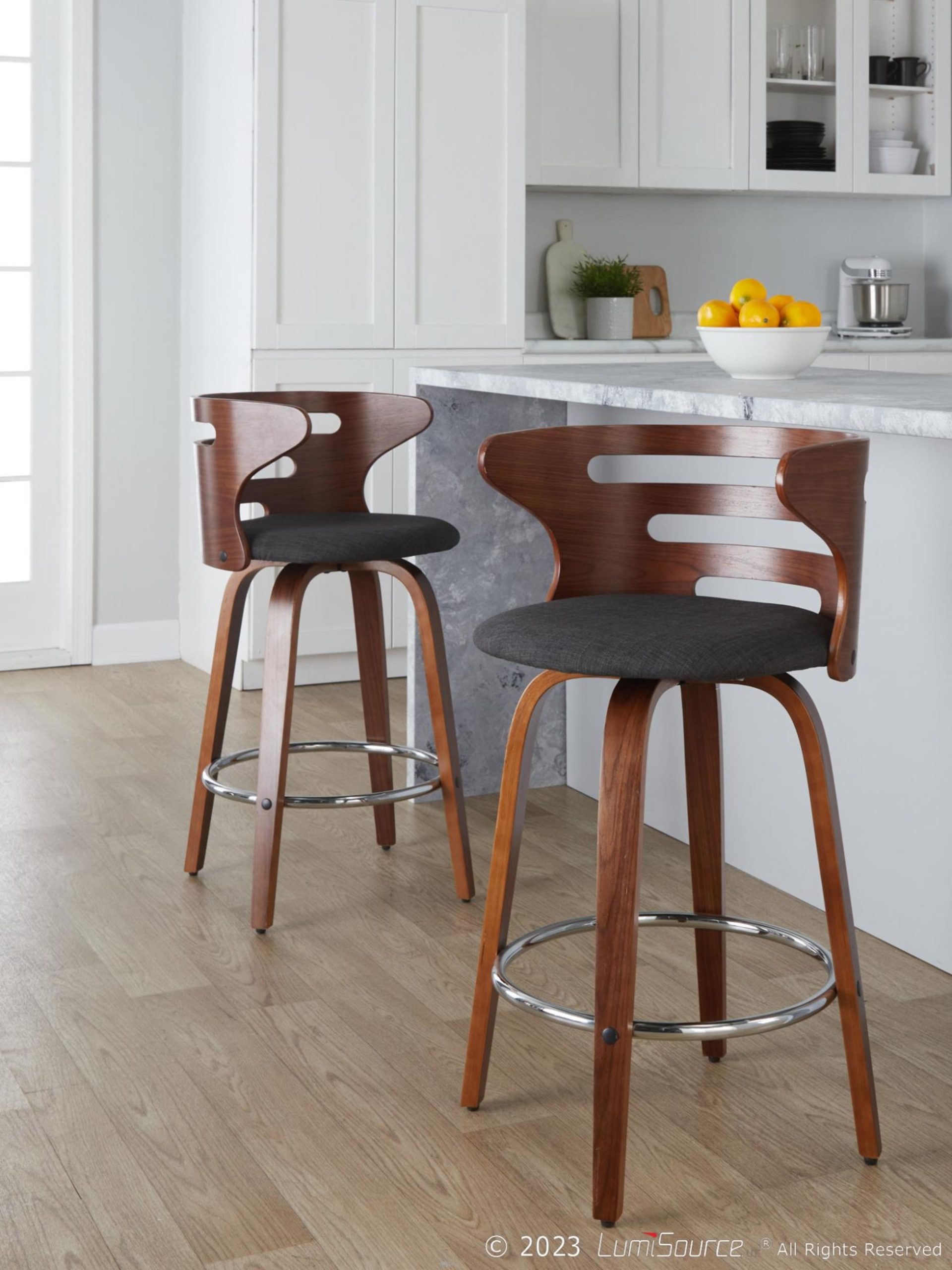 Cosini 26 Mid-Century Modern Charcoal Swivel Counter Stools (Set of 2) 1 Cosini 26 Mid-Century Modern Charcoal Swivel Counter Stools (Set of 2)