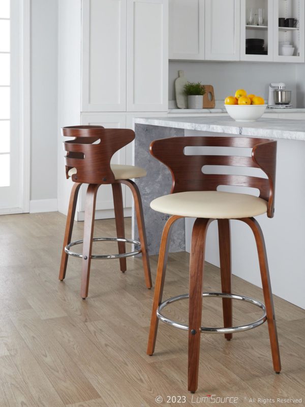 Cosini 26 Mid Century Modern Walnut Counter Stools Set of 2 1