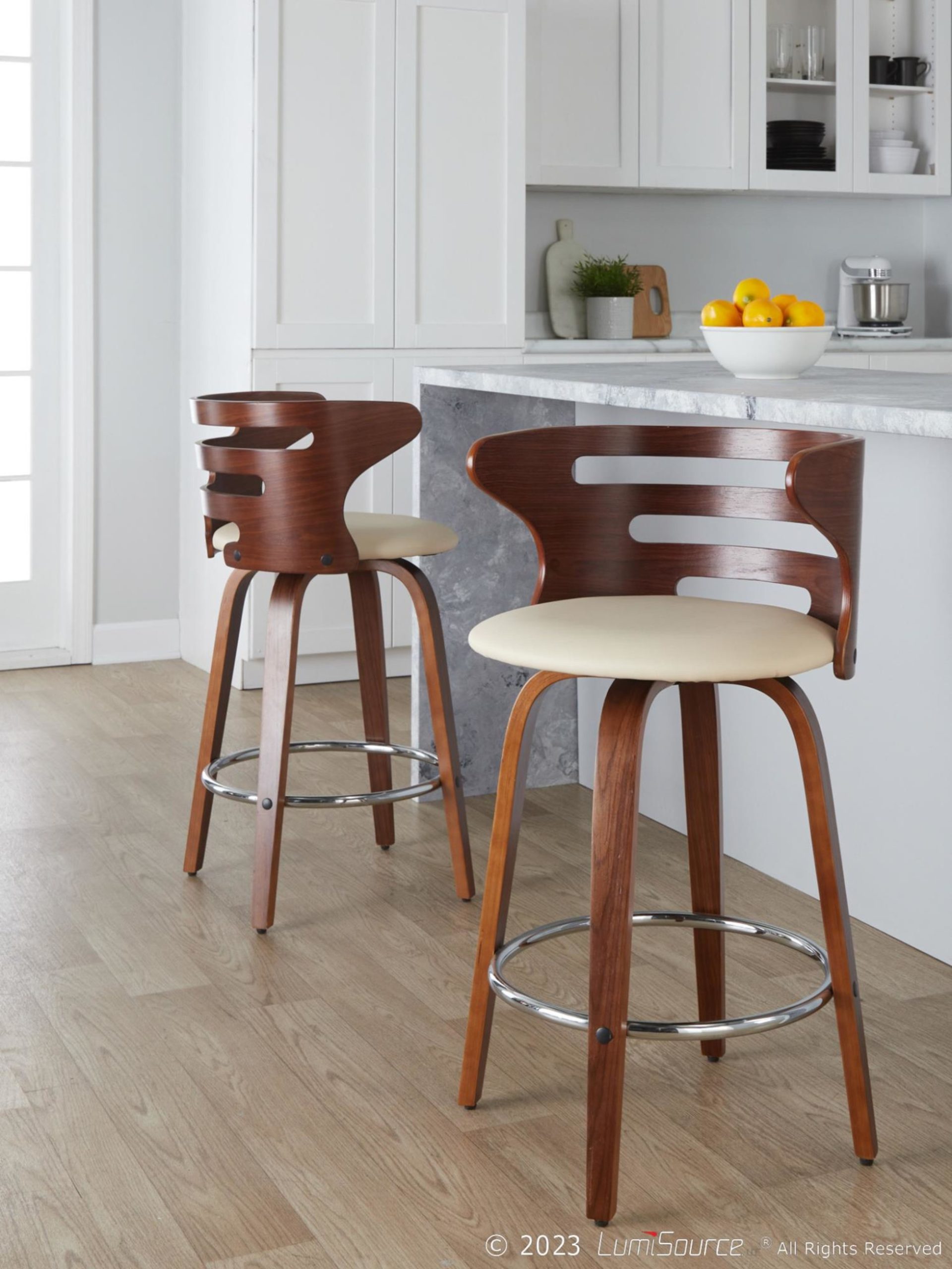 Cosini 26 Mid-Century Modern Walnut Counter Stools (Set of 2) 2 Cosini 26 Mid-Century Modern Walnut Counter Stools (Set of 2) - Image 2