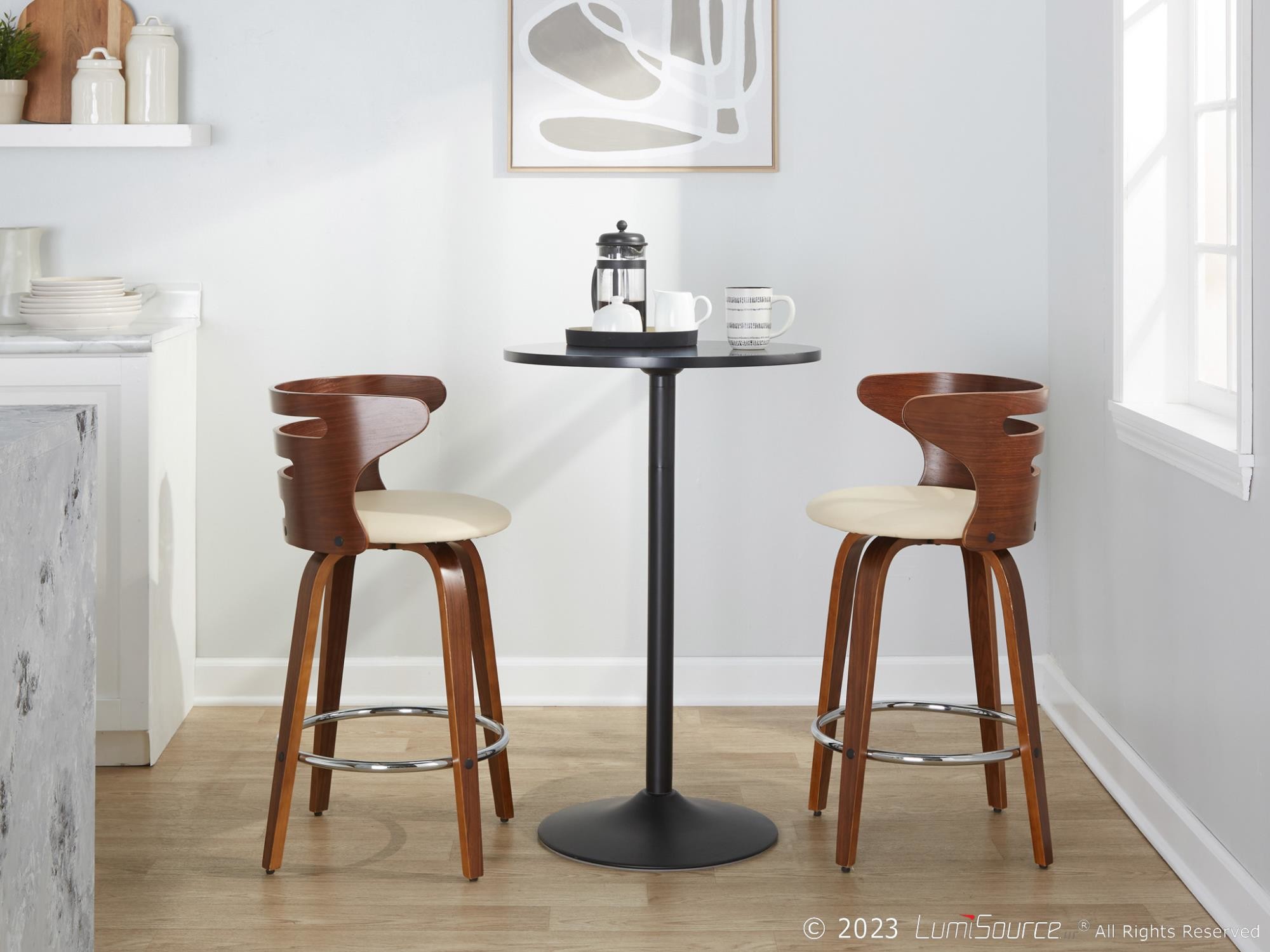 Cosini 26 Mid-Century Modern Walnut Counter Stools (Set of 2) 3 Cosini 26 Mid-Century Modern Walnut Counter Stools (Set of 2) - Image 3