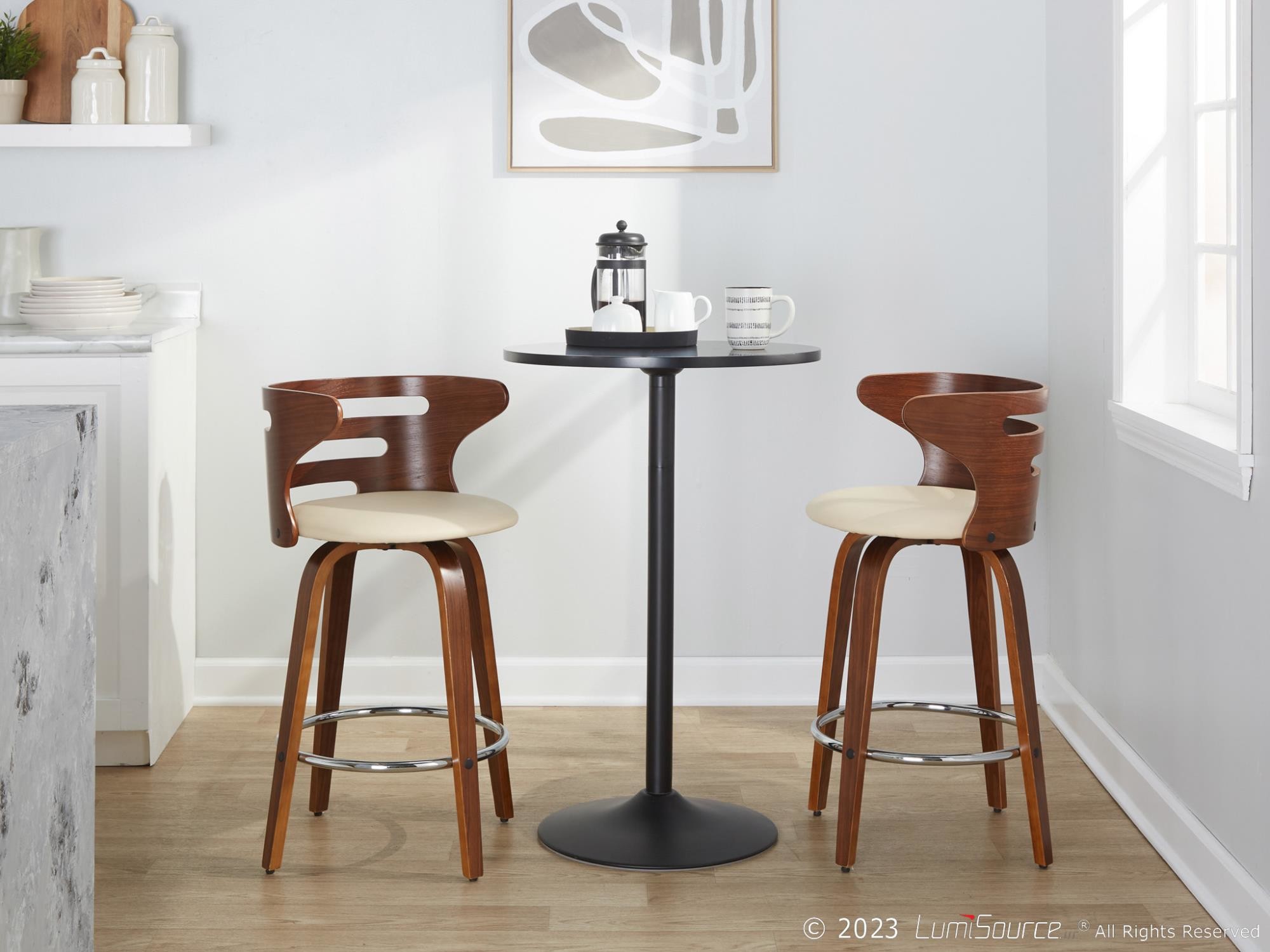 Cosini 26 Mid-Century Modern Walnut Counter Stools (Set of 2) 4 Cosini 26 Mid-Century Modern Walnut Counter Stools (Set of 2) - Image 4