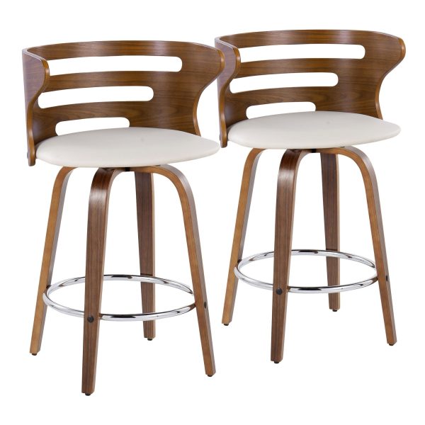 Cosini 26 Mid Century Modern Walnut Counter Stools Set of 2 4