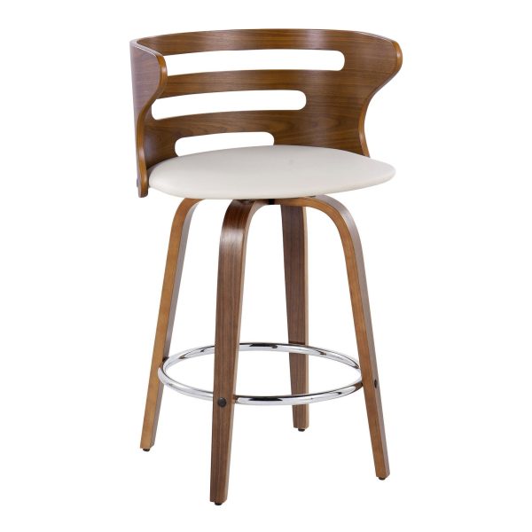 Cosini 26 Mid Century Modern Walnut Counter Stools Set of 2 5