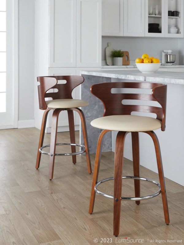 Cosini 26 Mid Century Modern Walnut Counter Stools Set of 2