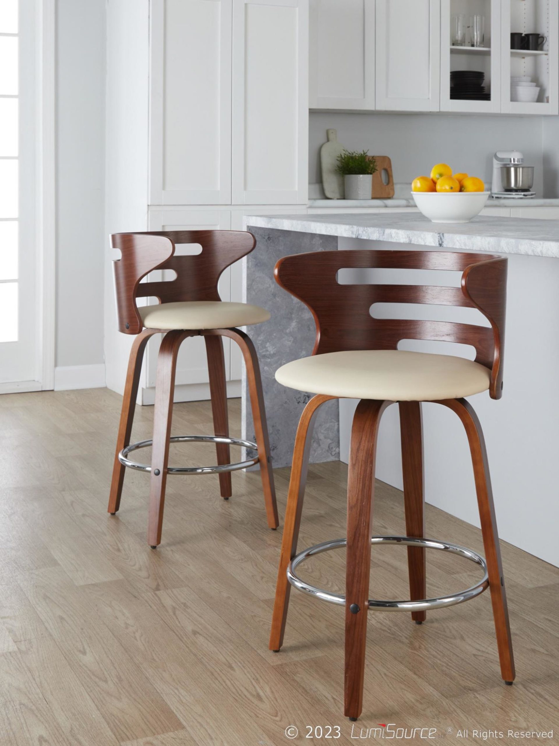 Cosini 26 Mid-Century Modern Walnut Counter Stools (Set of 2) 1 Cosini 26 Mid-Century Modern Walnut Counter Stools (Set of 2)