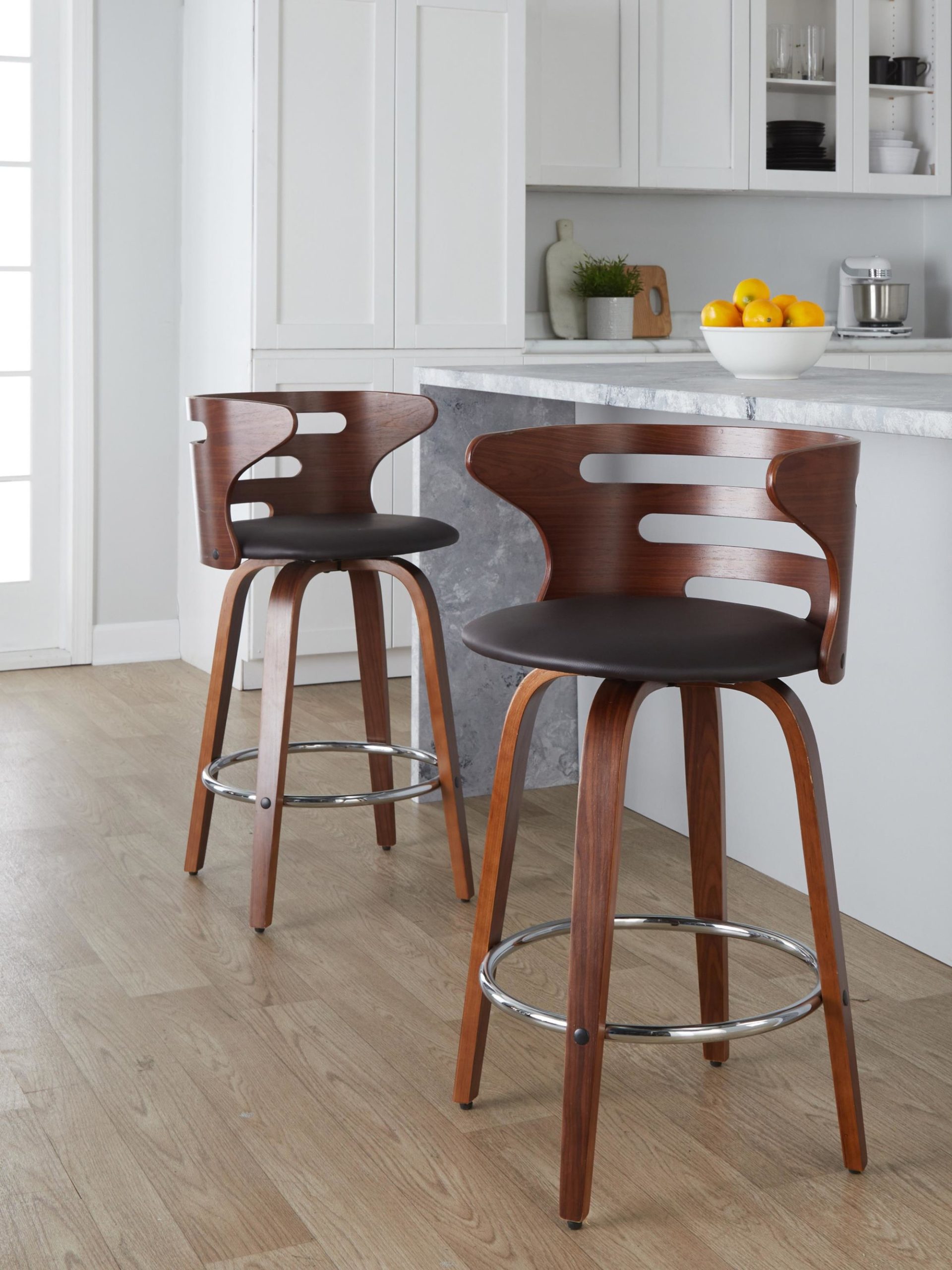 Cosini 26 Mid-Century Modern Walnut Swivel Counter Stool (Set of 2) 2 Cosini 26 Mid-Century Modern Walnut Swivel Counter Stool (Set of 2) - Image 2