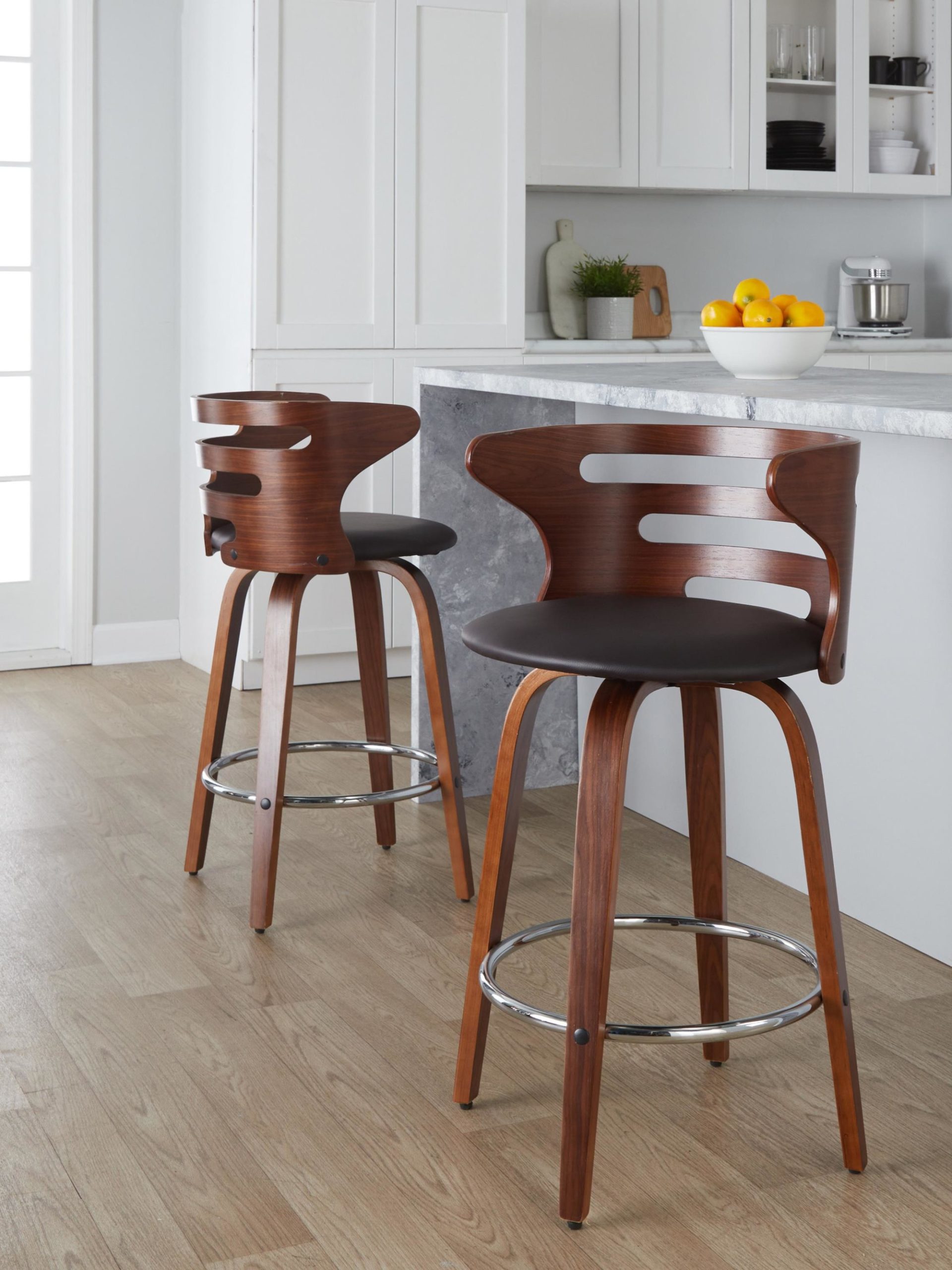 Cosini 26 Mid-Century Modern Walnut Swivel Counter Stool (Set of 2) 3 Cosini 26 Mid-Century Modern Walnut Swivel Counter Stool (Set of 2) - Image 3