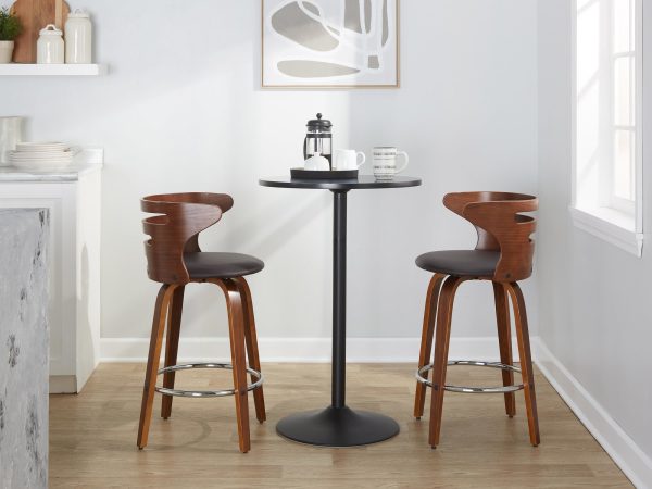 Cosini 26 Mid Century Modern Walnut Swivel Counter Stool Set of 2 3
