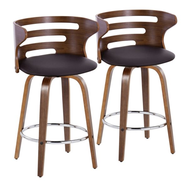 Cosini 26 Mid Century Modern Walnut Swivel Counter Stool Set of 2 4