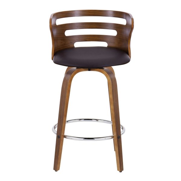 Cosini 26 Mid Century Modern Walnut Swivel Counter Stool Set of 2 9