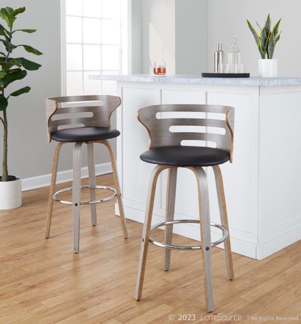 Cosini 30 Mid Century Modern Barstool Light GreyBlack Set of 2 1