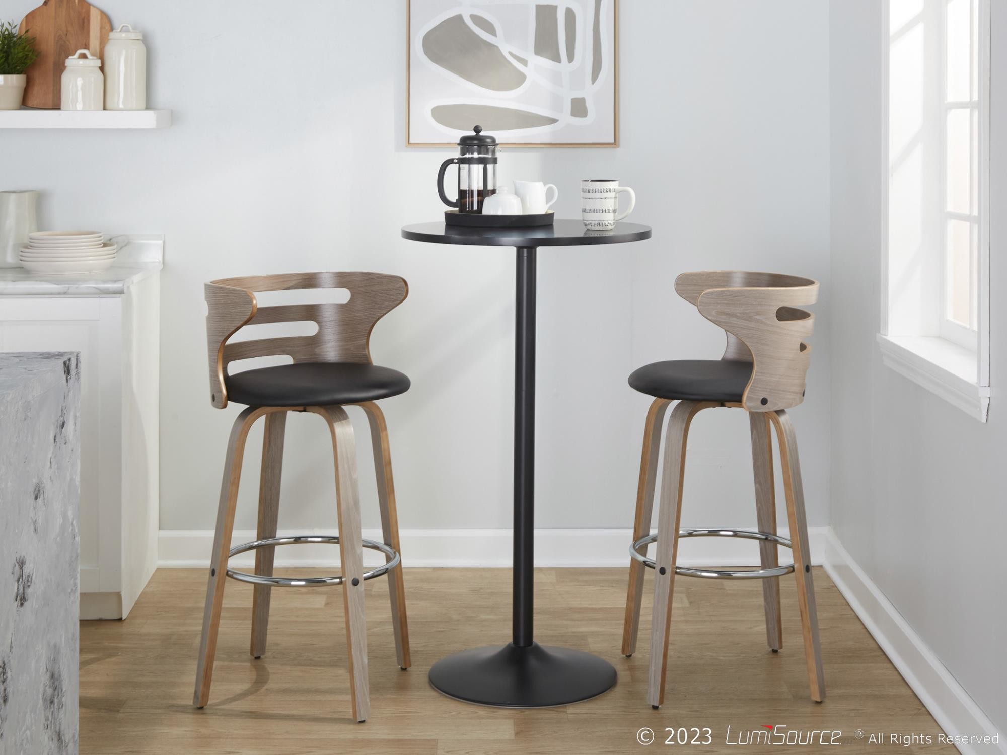 Cosini 30 Mid-Century Modern Barstool Light Grey/Black (Set of 2) 3 Cosini 30 Mid-Century Modern Barstool Light Grey/Black (Set of 2) - Image 3