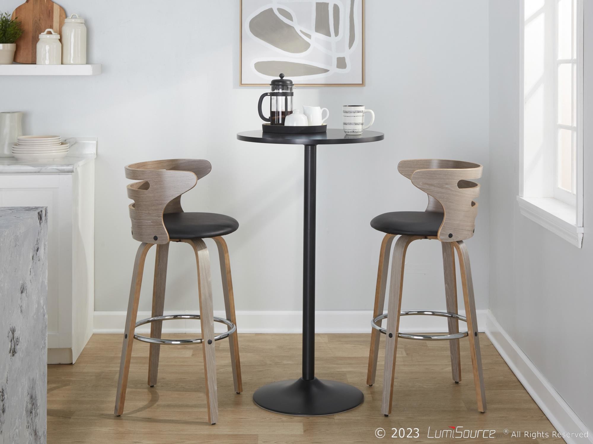 Cosini 30 Mid-Century Modern Barstool Light Grey/Black (Set of 2) 4 Cosini 30 Mid-Century Modern Barstool Light Grey/Black (Set of 2) - Image 4